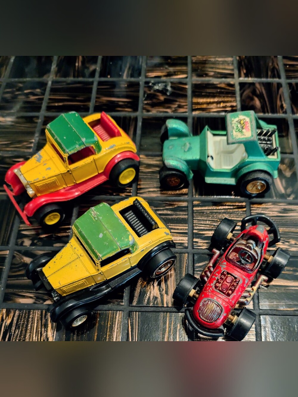 Bundle Vintage Tootsie Toy Car Set -4 Sprint Racer,Dune Buster And 2 Roadsters